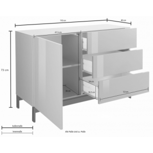 Zoom Credenza Metis 110 con piedistallo – 1 anta + 3 cassetti – Antracite Lucido