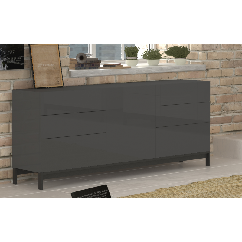 Credenza Metis 170 con piedistallo – 1 anta + 6 cassetti – Antracite Lucido