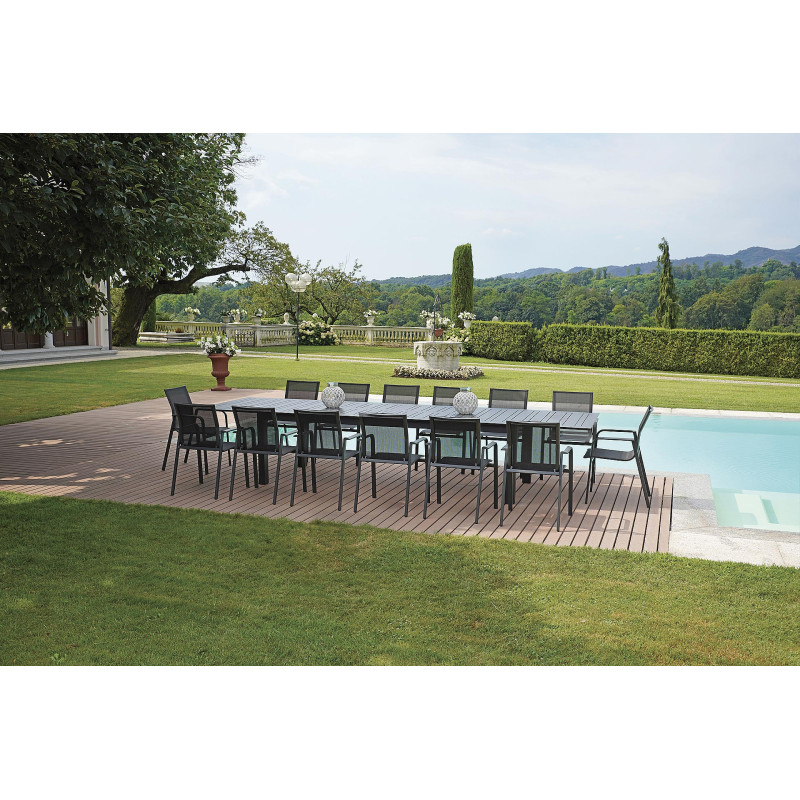 Set Tavolo Nettuno + 10 Sedie Samo Alluminio Antracite Text Nero Moia