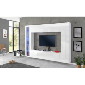 Parete soggiorno Maruska 1 vetrina– 260x180x30 – Bianco Lucido