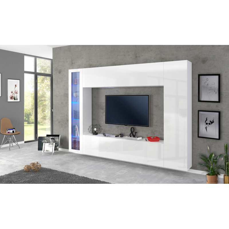 Parete soggiorno Maruska 1 vetrina– 260x180x30 – Bianco Lucido