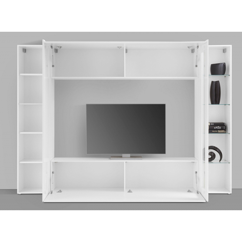 Parete soggiorno Maruska 1 vetrina– 260x180x30 – Bianco Lucido