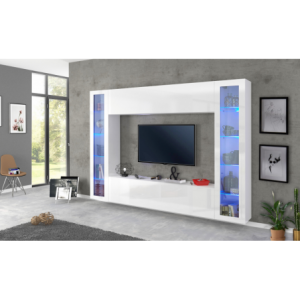 Parete soggiorno Maruska 2 vetrine– 260x180x30 – Bianco Lucido