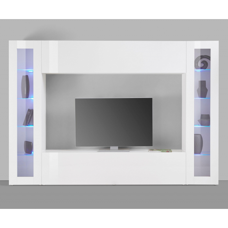 Parete soggiorno Maruska 2 vetrine– 260x180x30 – Bianco Lucido