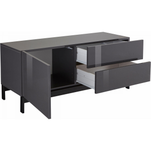 Zoom Mobile Porta TV Metis 110 con piedistallo in metallo nero – 1 anta + 2 cassetti – Bianco Lucido