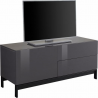 Mobile Porta TV Metis 110 con piedistallo in metallo nero – 1 anta + 2 cassetti – Bianco Lucido