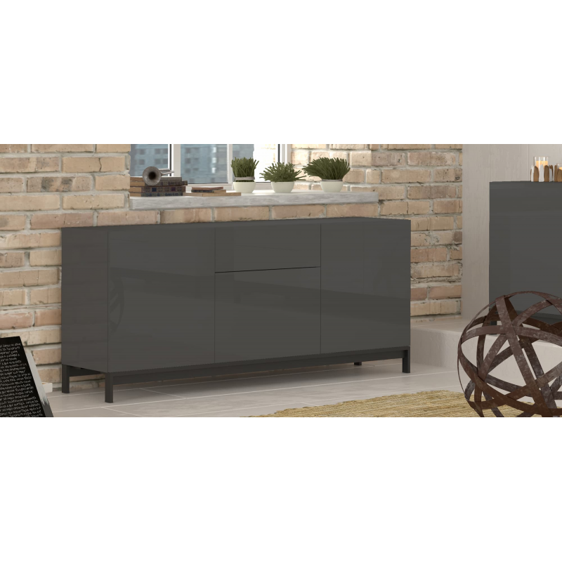 Credenza Metis 170 con piedistallo – 3 ante + 1 cassetto – Antracite Lucido