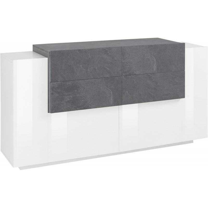 Credenza New Coro 160 – 2 ante + 4 cassetti – Bianco Lucido/Ardesia