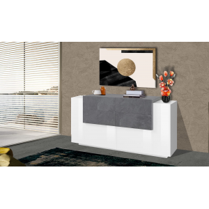 Credenza New Coro 160 – 2 ante + 4 cassetti – Bianco Lucido/Ardesia