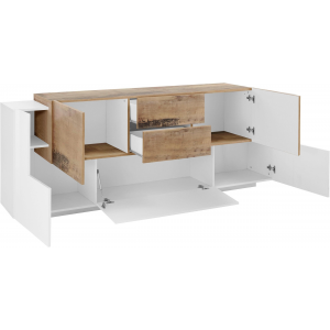 Zoom Credenza New Coro 220 – 5 ante + 2 cassetti – Bianco Lucido/Acero Pereira