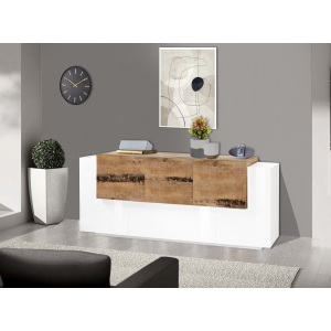 Credenza New Coro 220 – 5 ante + 2 cassetti – Bianco Lucido/Acero Pereira
