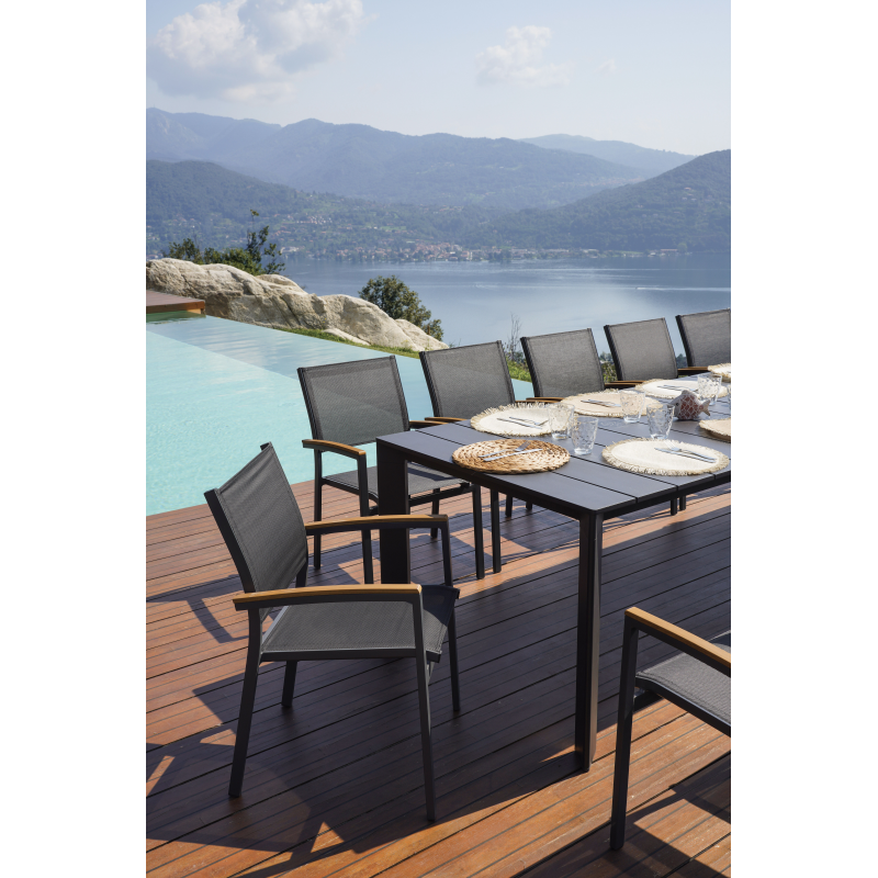 Set Tavolo Nettuno + 10 Sedie Regista Paros Alluminio Antracite/Text Nero Moia