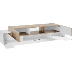 Zoom Porta TV New Coro 220 – 2+2 ante con ripiano in vetro – Bianco Lucido/Acero Pereira