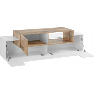 Zoom Porta TV New Coro 160 – 2+1 ante con ripiano in vetro – Bianco Lucido/Acero Pereira