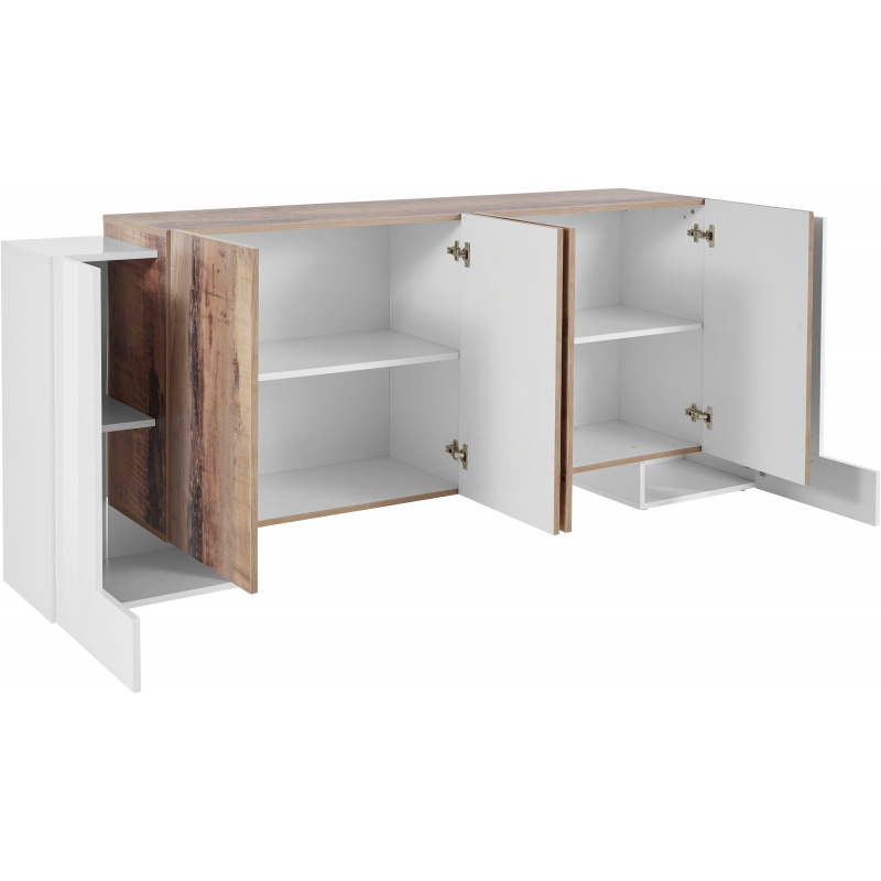 Credenza Pillon 210 – 2+4 ante – Bianco Lucido/Acero Pereira