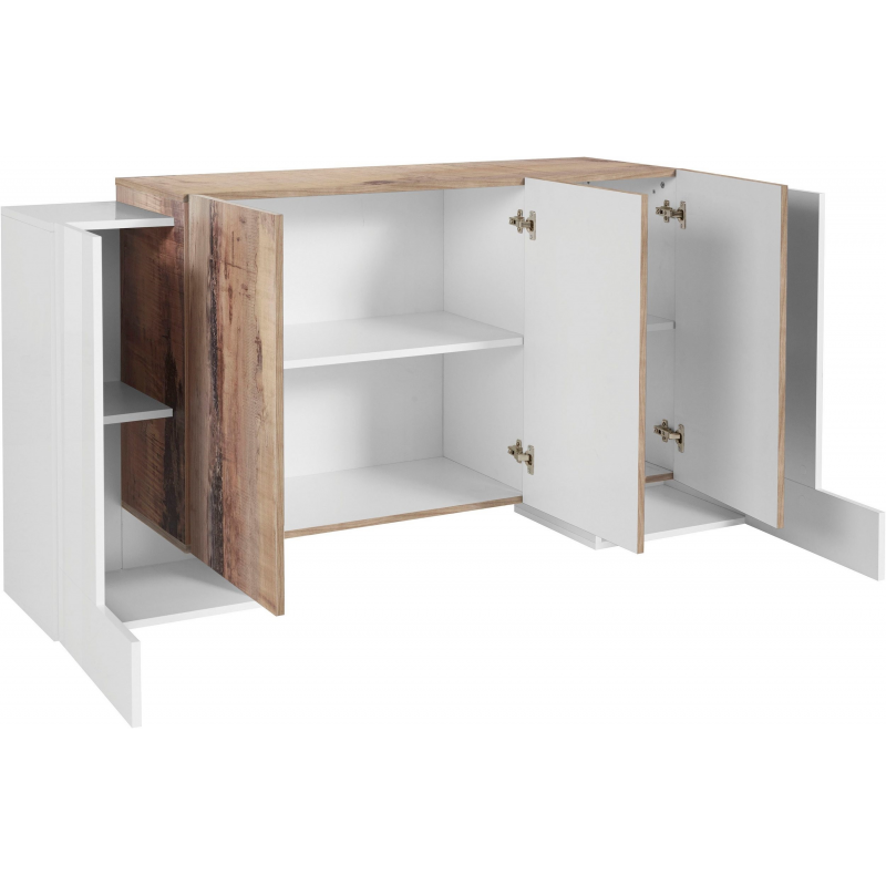 Credenza Pillon 170 – 2 ante + 3 ante – Bianco Lucido/Acero Pereira