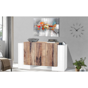 Credenza Pillon 170 – 2 ante + 3 ante – Bianco Lucido/Acero Pereira