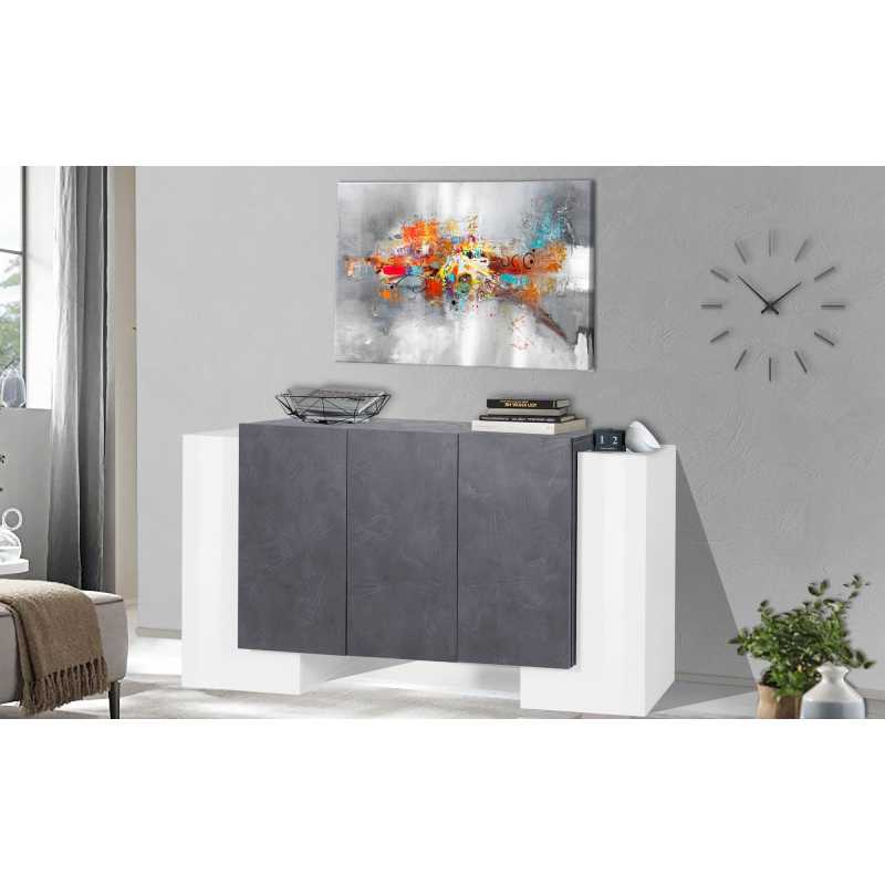 Credenza Pillon 170 –2 ante + 3 ante – Bianco Lucido/Report