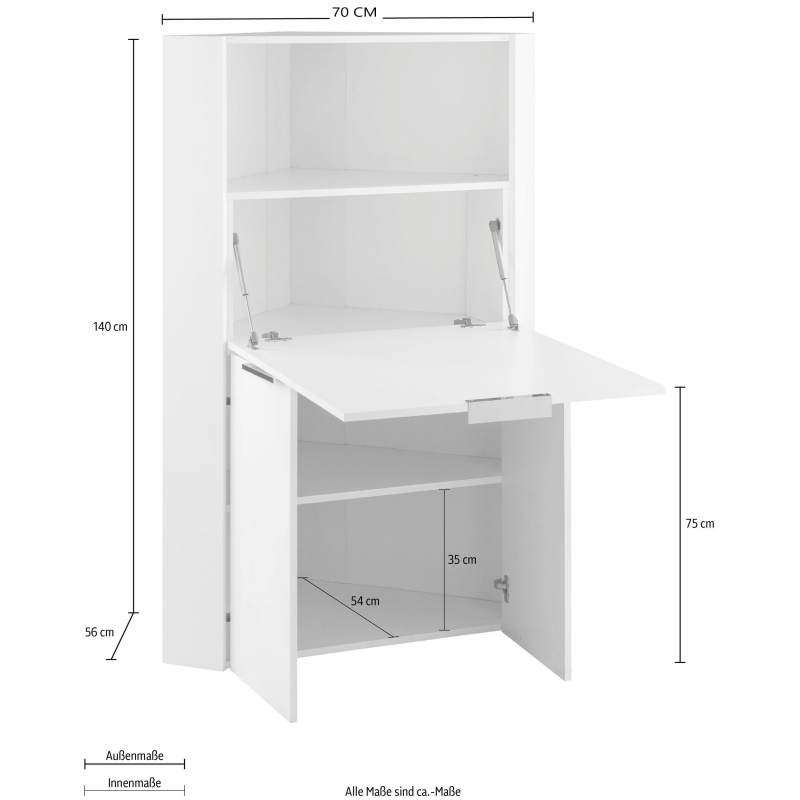 Scrivania ad angolo Dalia – Richiudibile – 70x140x57 – Bianco Lucido