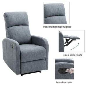 Zoom Poltrona Relax Manuale in tessuto modello Samoa colore Grigio
