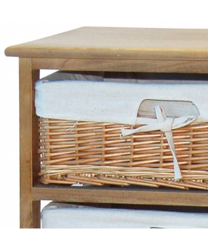 Cassettiera Elena in legno e vimini con 3 cassetti