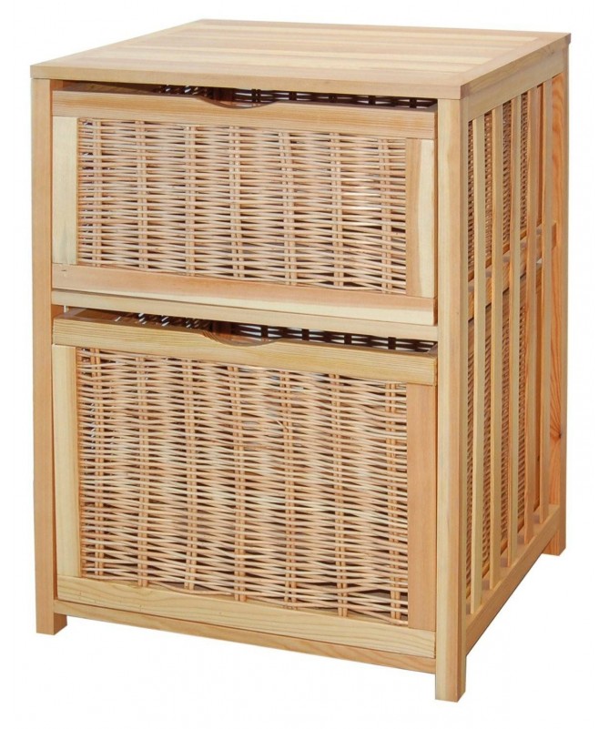 Cassettiera Giada in legno e vimini con 2 cassetti