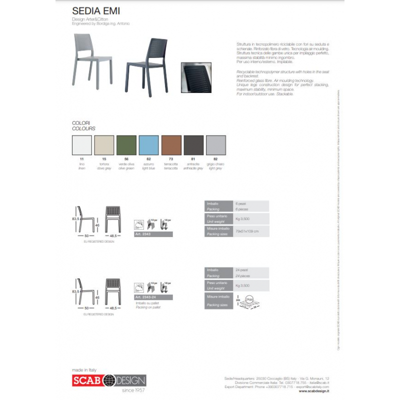 SET 6 SEDIE EMI TECNOPOLIMERO SCAB DESIGN