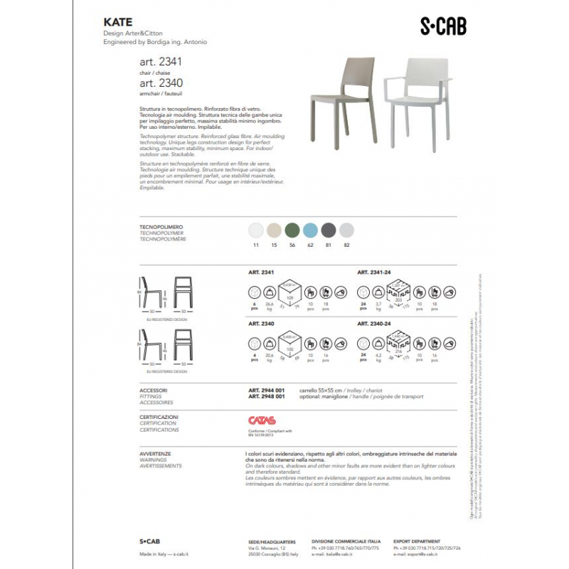 SET 4 SEDIE KATE CON BRACCIOLI TECNOPOLIMERO SCAB DESIGN