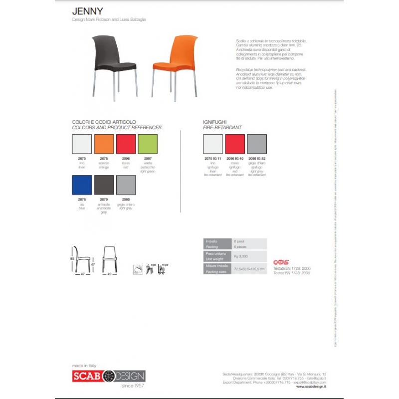 SET 6 SEDIE JENNY TECNOPOLIMERO MADE IN ITALY SCAB DESIGN