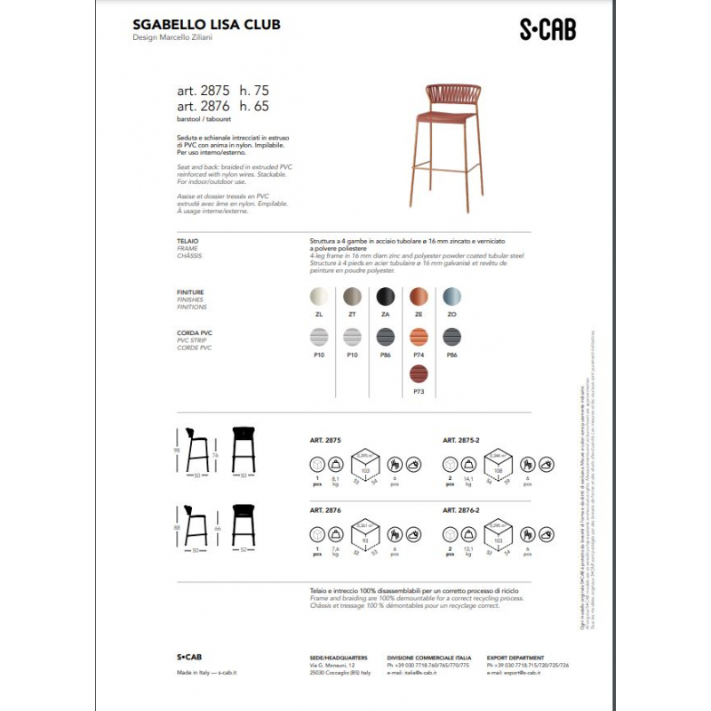 SGABELLO LISA CLUB IN PVC HT 65CM MADE IN ITALY SCAB DESIGN
