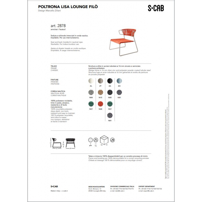 POLTRONA LISA LOUNGE FILO' CORDA NAUTICA MADE IN ITALY SCAB DESIGN