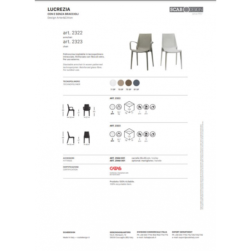 SET SEI SEDIE LUCREZIA TECNOPOLIMERO SCAB DESIGN MADE IN ITALY