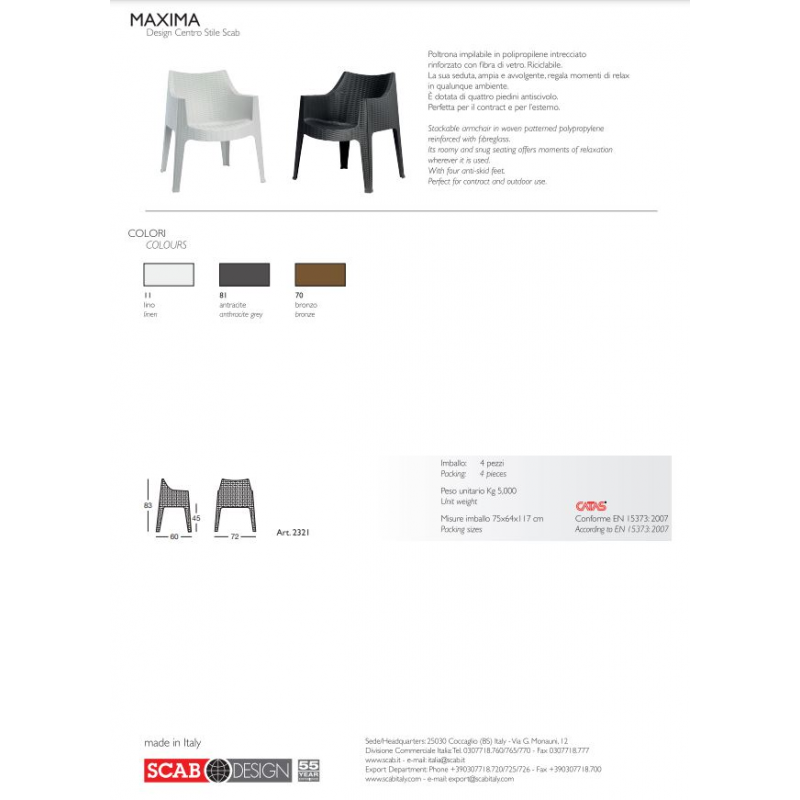 SET 4 POLTRONA MAXIMA TECNOPOLIMERO SCAB DESIGN MADE IN ITALY