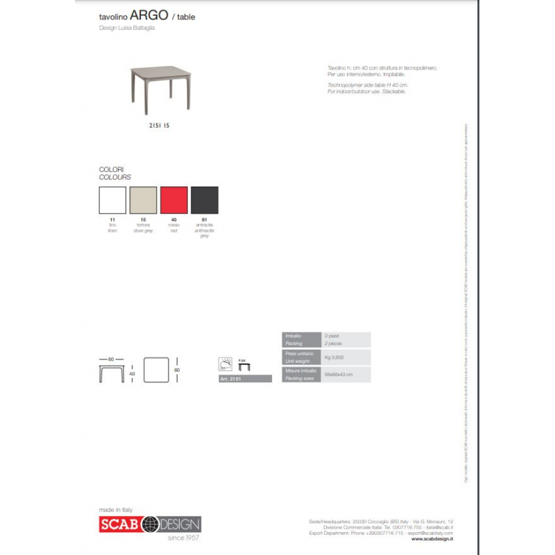 SET DUE TAVOLINI ARGO TECNOPOLIMERO SCABDESIGN MADE IN ITALY