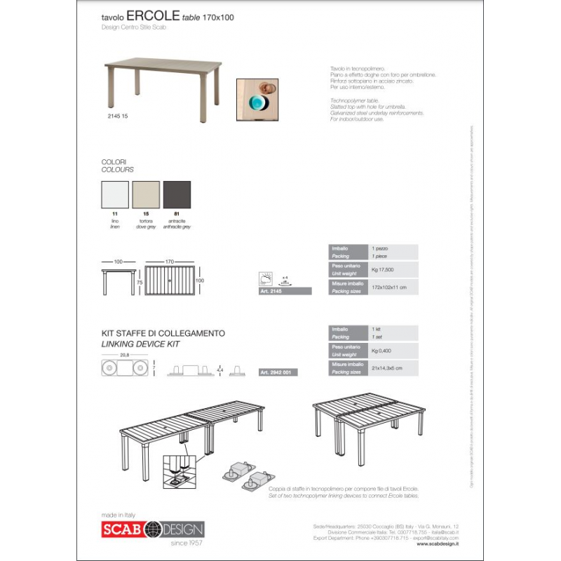 TAVOLO ERCOLE TECNOPOLIMERO SCAB DESIGN MADE IN ITALY