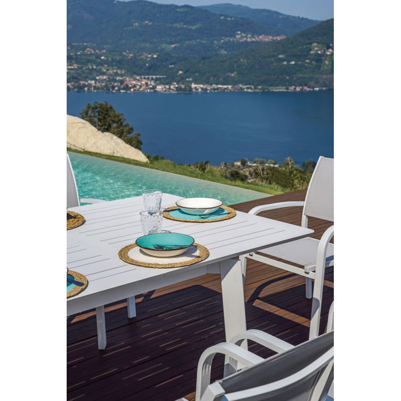 Set Tavolo San Donato + 8 Sedie Zara Alluminio Bianco Text Grigio Chiaro Moia