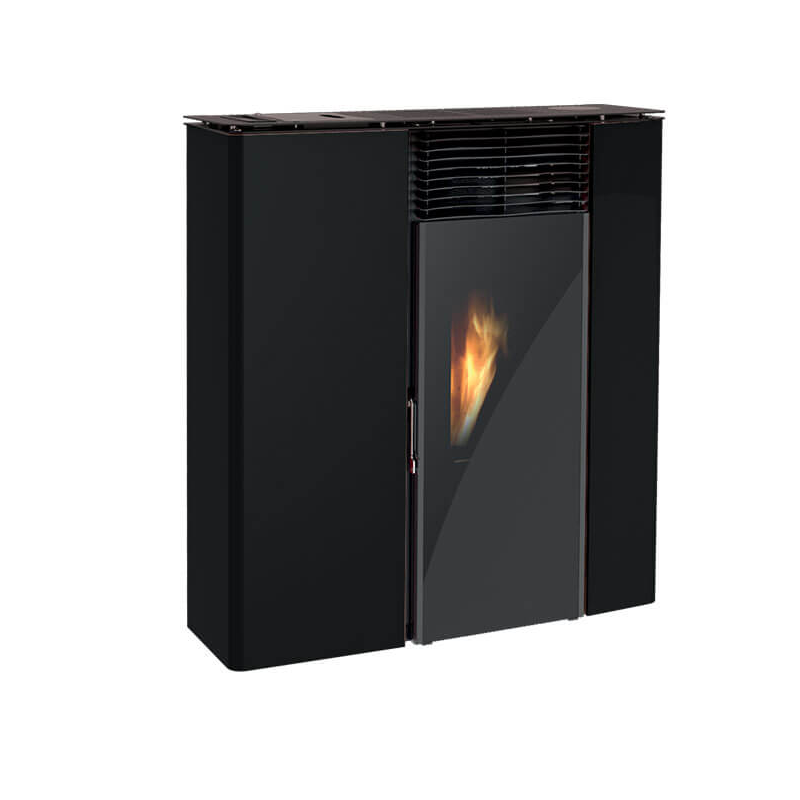 Stufa a pellet Flat 502 slim ventilata 9,7kw in acciaio nero Lincar