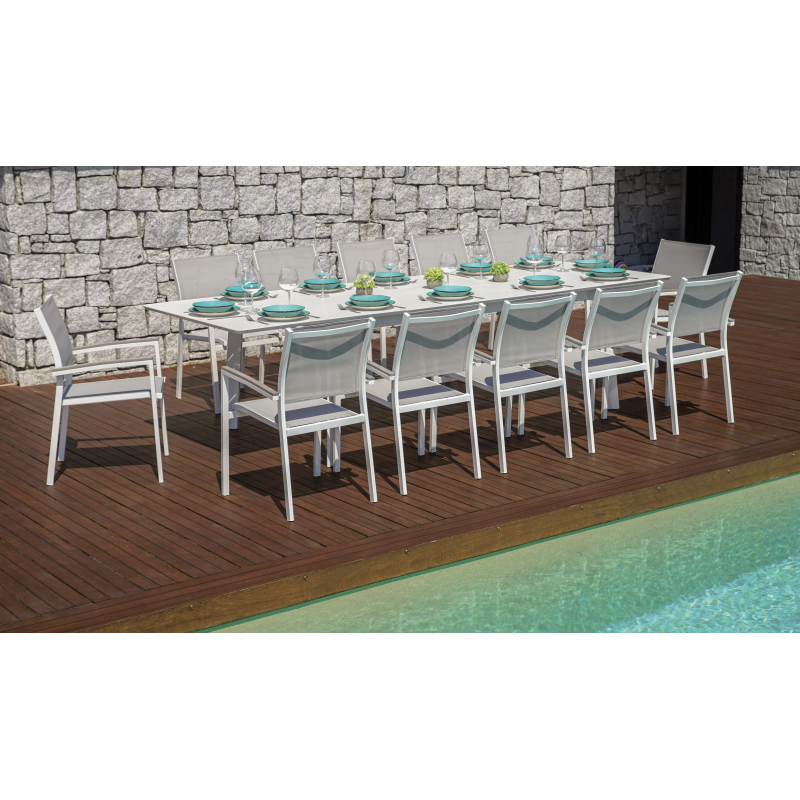 Set Tavolo Porto + 10 Sedie Pola Alluminio Bianco Moia