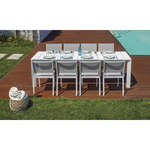 Set Tavolo Anzio + 8 Sedie Lucca Alluminio Bianco Moia