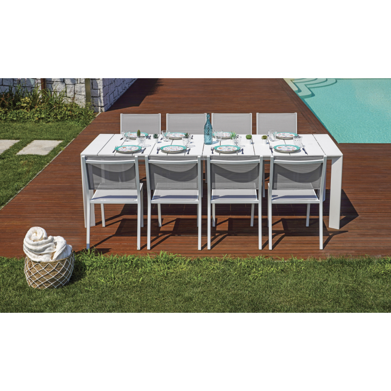 Set Tavolo Anzio + 8 Sedie Lucca Alluminio Bianco Moia