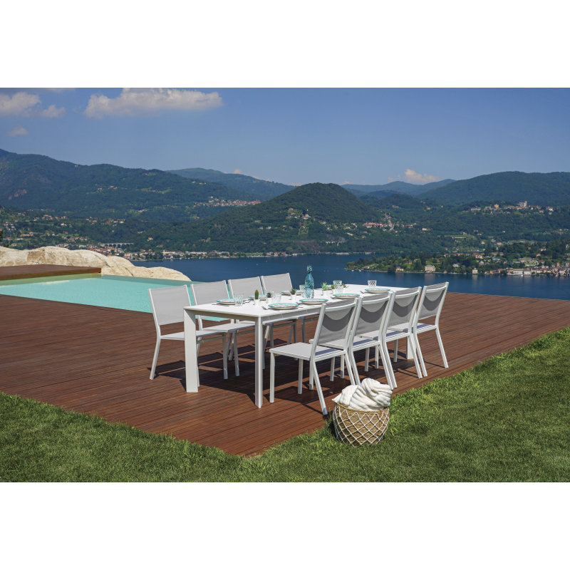 Set Tavolo Anzio + 8 Sedie Lucca Alluminio Bianco Moia