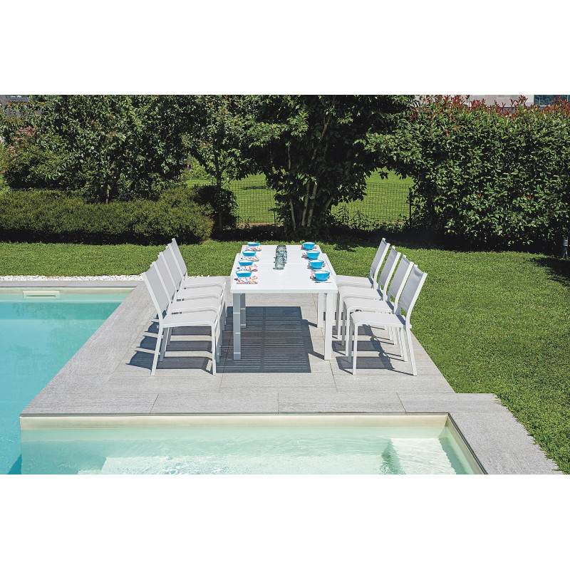 Set Tavolo Anzio + 8 Sedie Pola Alluminio Bianco Moia