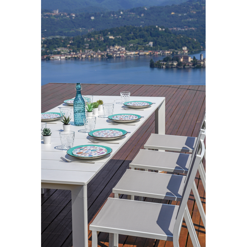 Set Tavolo Anzio + 8 Sedie Zara Alluminio Bianco Moia