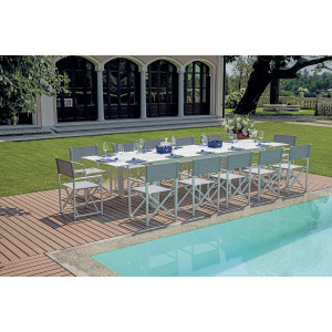 Set Tavolo Anzio + 8 Sedie Regista Paros Alluminio Bianco
