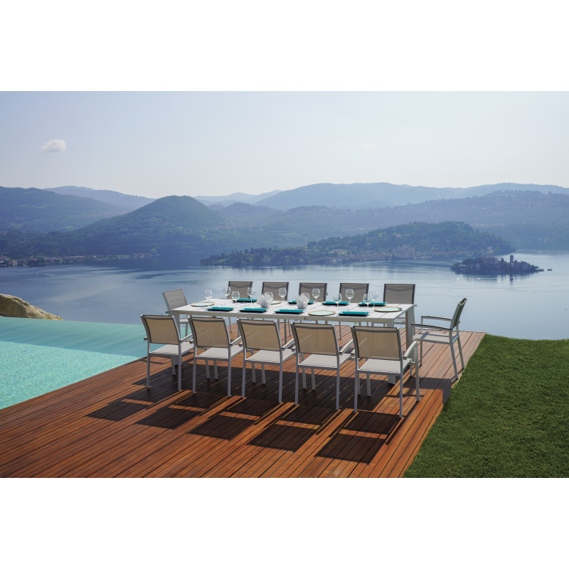 Set Tavolo Nettuno + 10 Sedie Lucca Alluminio Bianco