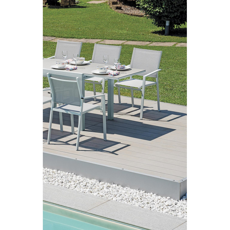 Set Tavolo Nettuno + 10 Sedie Zara Alluminio Bianco Moia