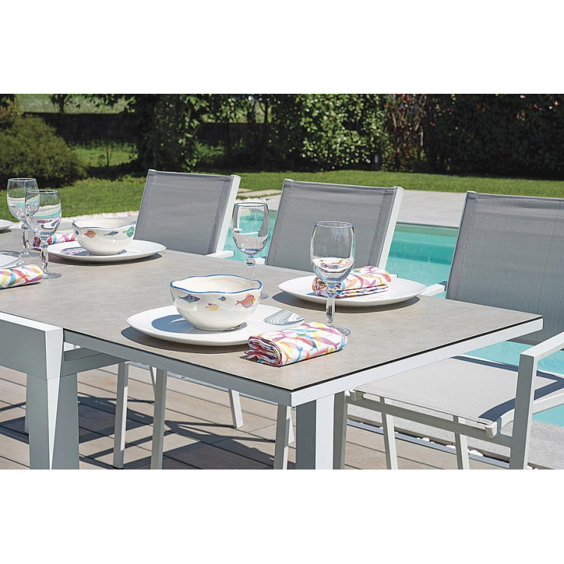 Set Tavolo Nettuno + 10 Sedie Zara Alluminio Bianco Moia