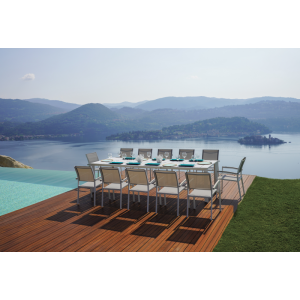 Set Tavolo Nettuno + 10 Sedie Samo Alluminio Bianco