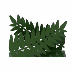 Zoom Portatovaglioli metallo foglia alloro verde scuro rettangolare cm14,5x4h10