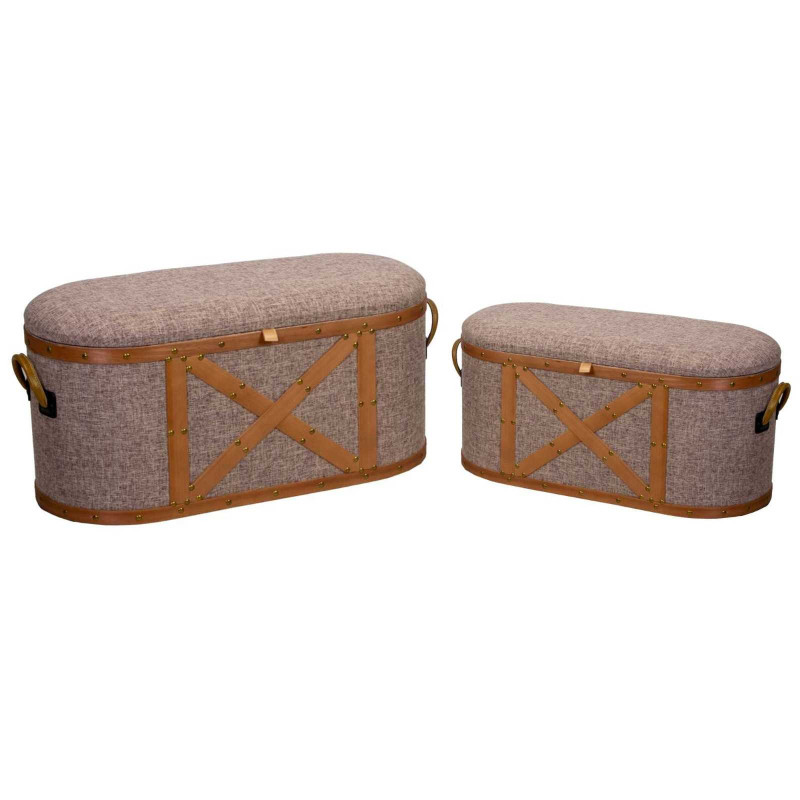 Baule legno tessuto beige grigio ovale set 1-2 grande 90×40×h45 cm — levantshop.live